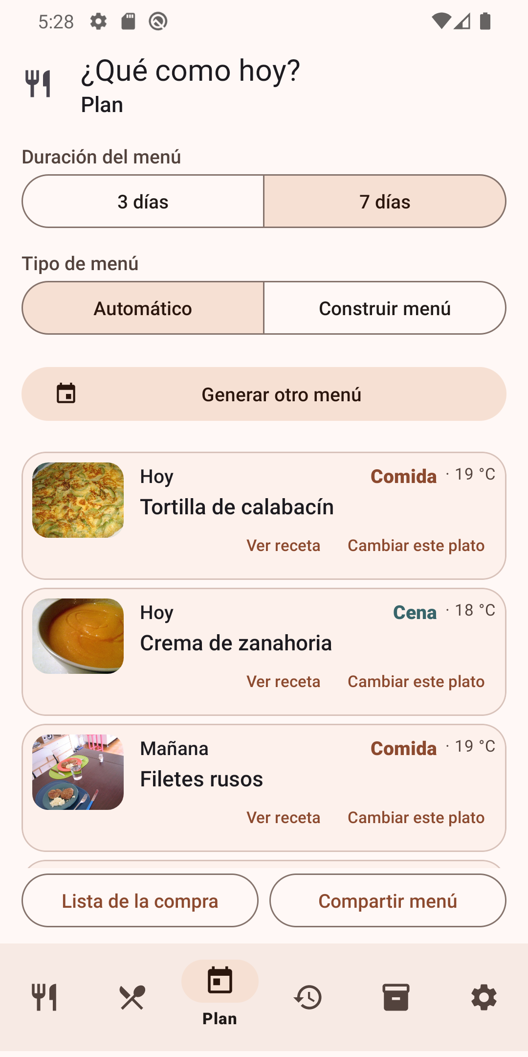 Menú generado